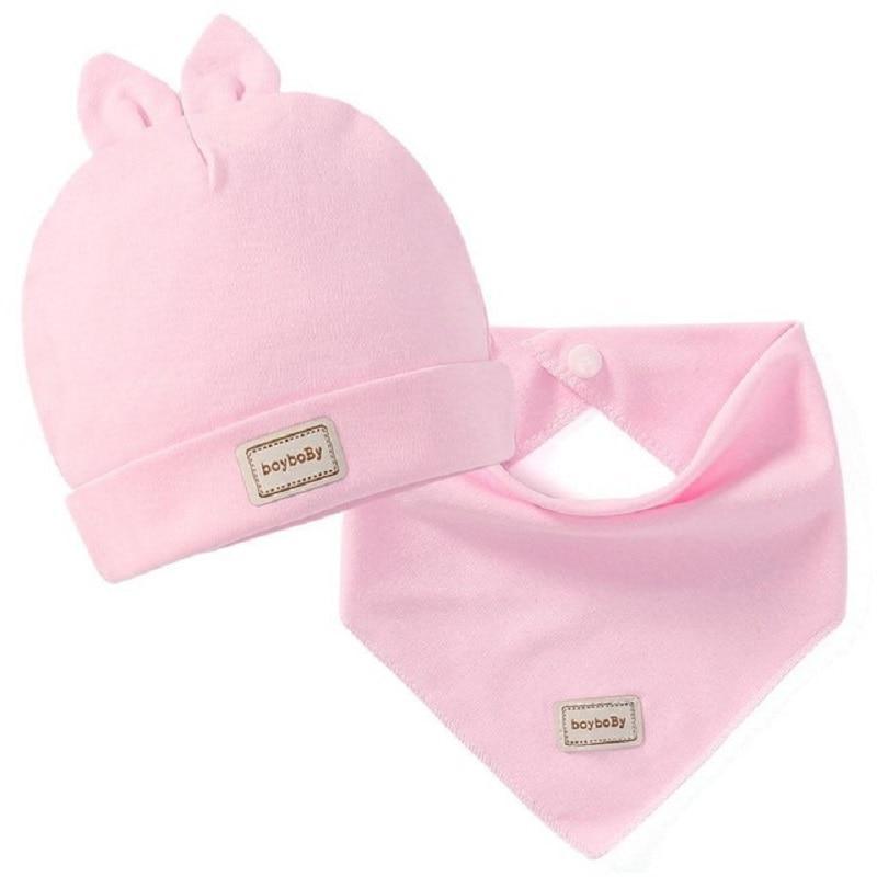 Elastic headscarf double layer cotton baby caps hats with baby bibs set for newborn infant Candy Color