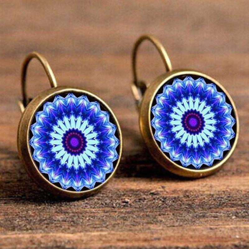 Handmade Boho Flower Drop Earrings For Women Vintage Jewelry Geometric Pattern Round Earrnings