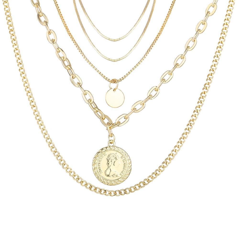 Vintage Gold Portrait Coin Pearl Pendant Necklaces For Women  Fashion Multilayer Pearl Long Necklace 2020 Jewelry