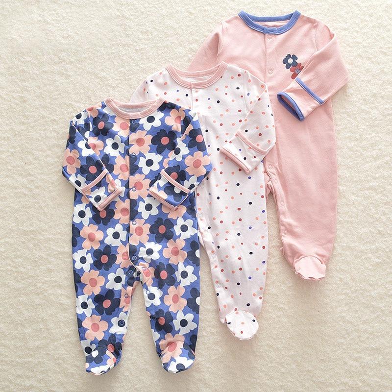 3Pcs Baby unisex Rompers  Long Sleeve Sleep suit Cartoon Jumpsuit Baby Pajamas Stes For Kids Between 0-12Months