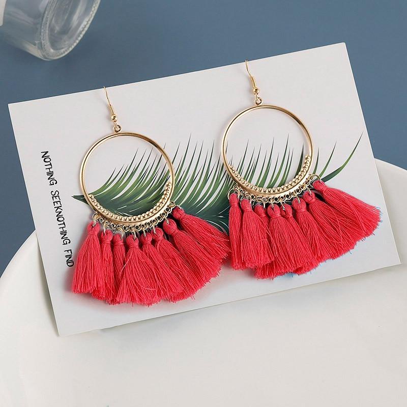 Luxury Elegant Tassel Modern Tassel Earrings for Women In  Cotton Silk Fabric Long Fringe Drop  Earrings Design