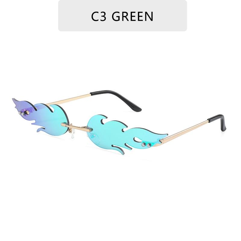 NEW 2021 Fashion Fire Flame Sunglasses For Women With Brand Design Rimless Wave Eyewear Luxury Trending Narrow Style