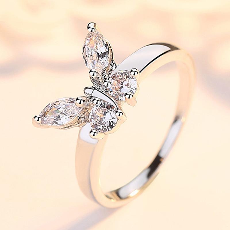 Butterfly Shining Crystal Zircon Ring for Women Princess Luxury Rings Jewelry Fashion Party Luxury Birthday Gifts