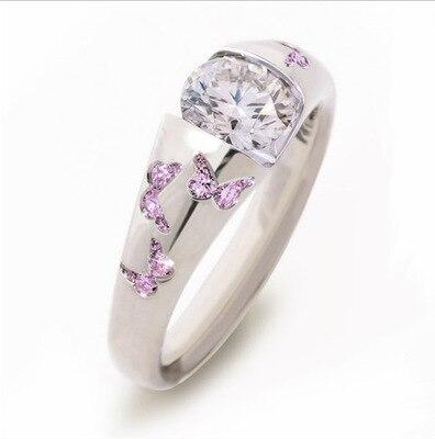 Luxury Elegant Modern 925 Sterling Silver Romantic Lady Fashion Jewelry Two-tone  Butterfly Charming Ring Bride Proposal Size 7-11