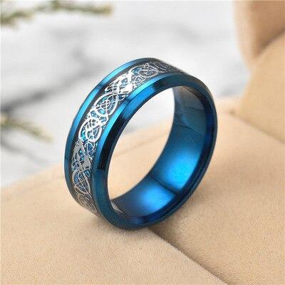 2020 New Men Fashion 316L Stainless Steel Golden Dragon Man's Ring Blu-ray Fluroscent  Celtic Tungsten Rings Simple Fashion High Quality Jewelry Design