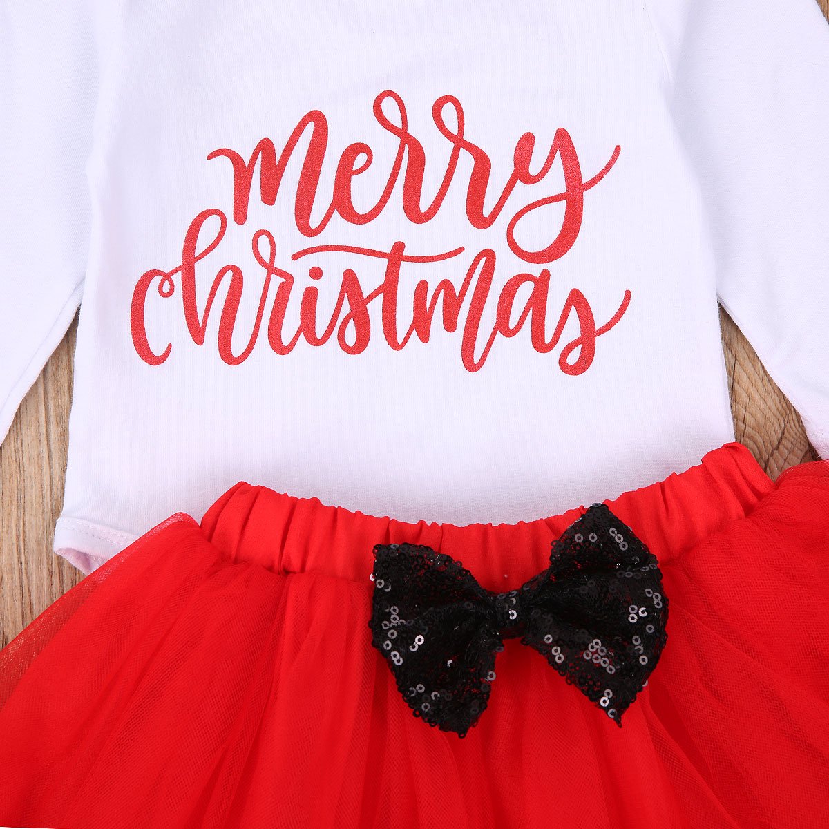 4Pcs Baby Girls Christmas Dress Set Children Long Sleeve Top  Short Skirt Hair Band And Leg Cover