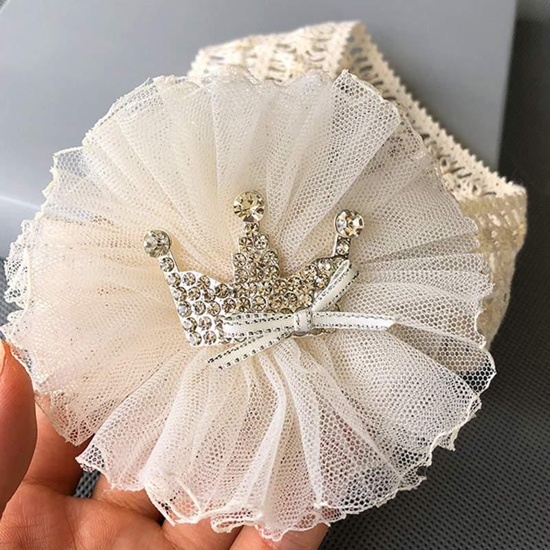 ILuxury Handmade Infant Child Hair Band Three-dimensional Alloy Rhinestone Crown Headdress  Elastic Headband Turban For Baby Girls