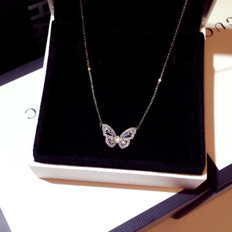 Fashion Rose Gold Butterfly Female Necklace Shiny Crystal Luxury Jewelry Cool Style Gift For Women