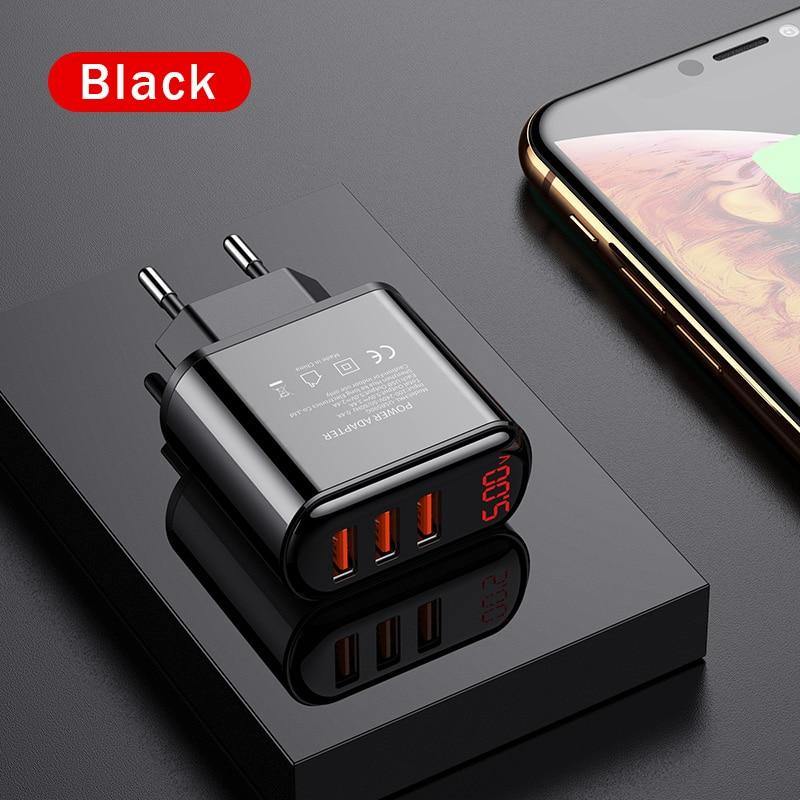 LED Display 3 Port USB Charger 3A Mobile Phone Fast Multi-port Charging Wall Chargers