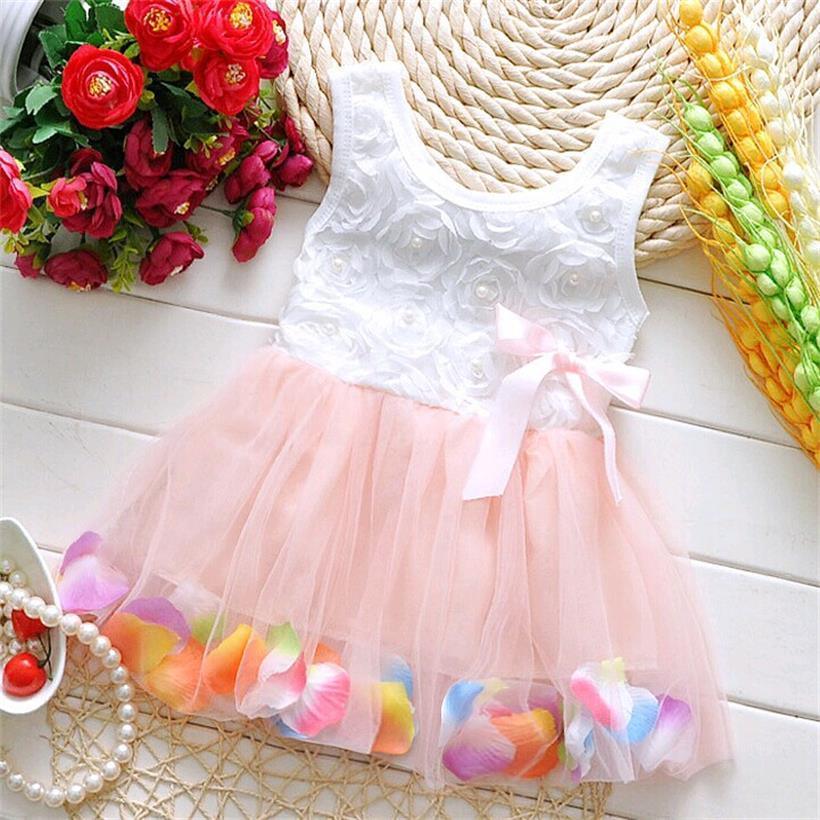 Luxury Modern Handmade Girls Sweetness Flower Kids Dress Princess Summer Sleeveless Mini Tutu Dress Childs Bow Pink Yellow Red Girls Clothing Dress