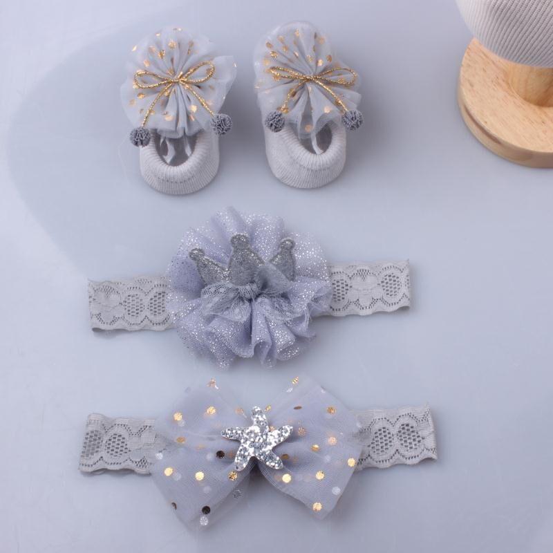 Flower Baby Girl Headband Socks Set Shoes With  Crown Bows Newborn Headbands For Girls Turban Baby Hair Accessories