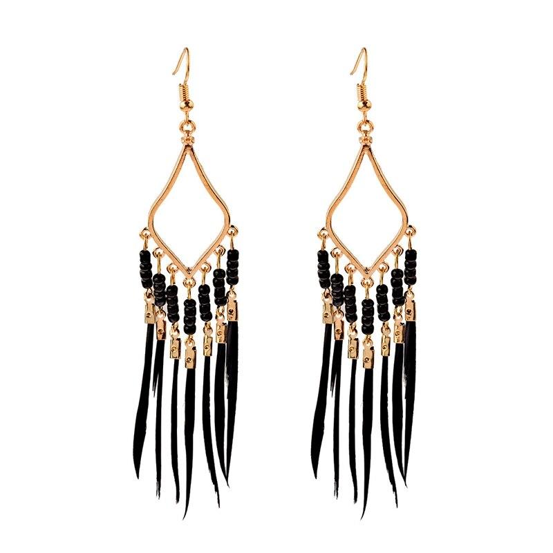 Handmade Modern Elegant Golden Silver Color Ethnic Acrylic Luxury Rainbow Beads Feather Drop Earrings for Women Boho Jewlery