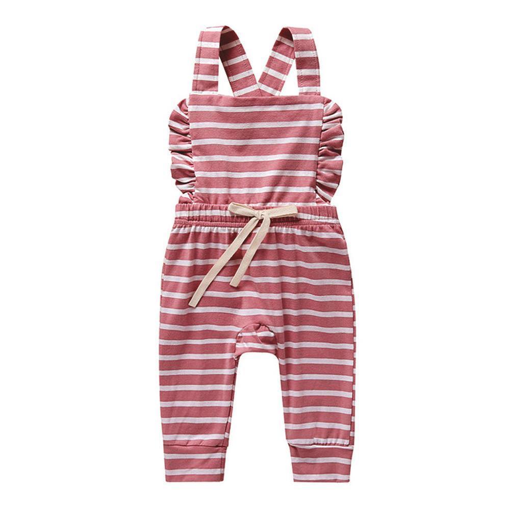 Newborn Baby Girl Boy Backless Striped Ruffle Romper Overalls Jumpsuit Clothes In Retro Syle For Boys And Girls