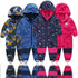 Ski suit For Children Soft Shell Outdoor Jacket Waterproof  Fleece Lining Jumpsuit For Boys and Girls In Modern Colorful Design