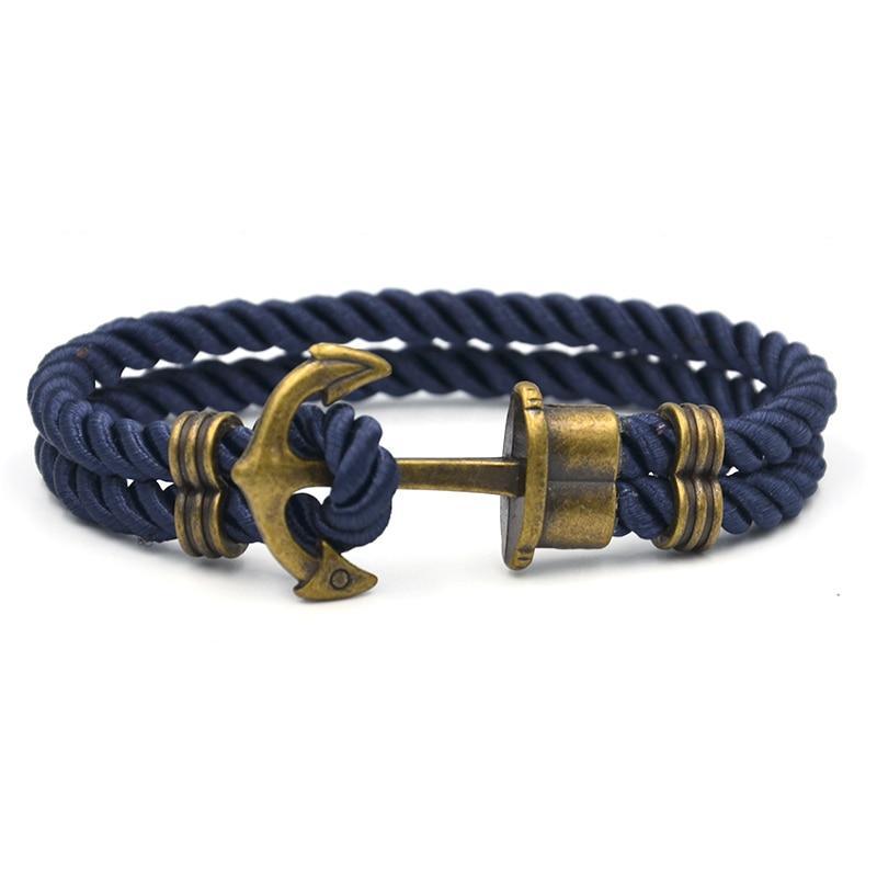 Luxury Modern Handmade Stainless Stell Men Anchor Bracelet made of Nylon in Navy Blue Color For Man