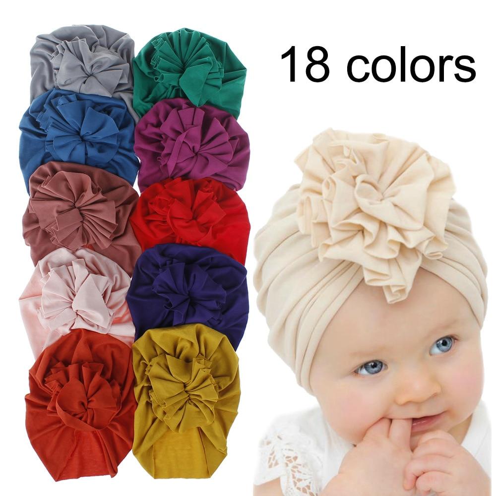 Handmade Pleated Flower Babies' Knitted Cotton Cloth Turban For Baby Girls In Elegant Style