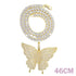 Luxury Elegant Miami Cuban Link Chain Butterfly Charm Choker Necklace Bling In Hip Hop Jewelry Style For Men and Women