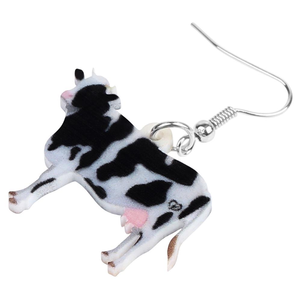 Modern Unique Style Acrylic Dairy Cattle Cow Earrings Drop For Women and Girls Teenager and Kids