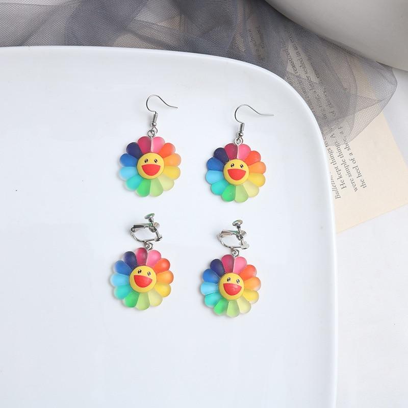 Cute Flowers Stud Earrings Elegant Women Earring Nice Rainbow Sunflower Pendant Fun Sweet Cartoon Fashion