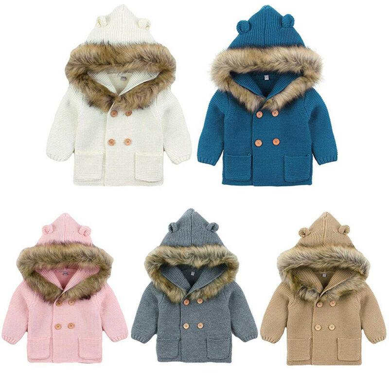 Warm Winter Luxury Newborn Baby Boy Girl Knitted Buttons Hooded Jacket Coat In Modern Design