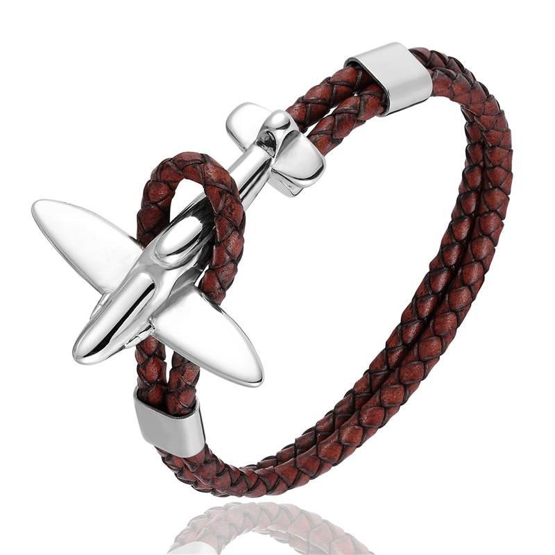 Stainless Steel Gold Aviation Airplane Anchor Bracelets For Men and Women In Retro Leather Bracelet Air Force Style Homme Jewelry Style