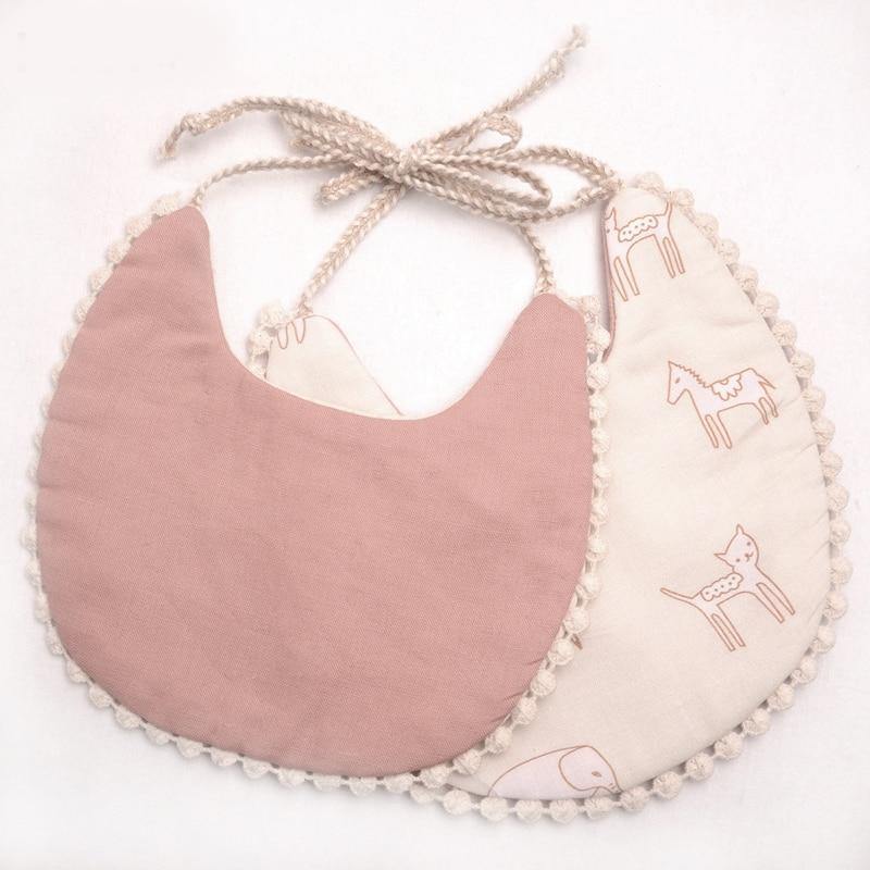 Double-deck Infant Baby Girl Boy Bib Kid Toddler Dinner Feeding Tassel Cotton Linen Burp Cloths