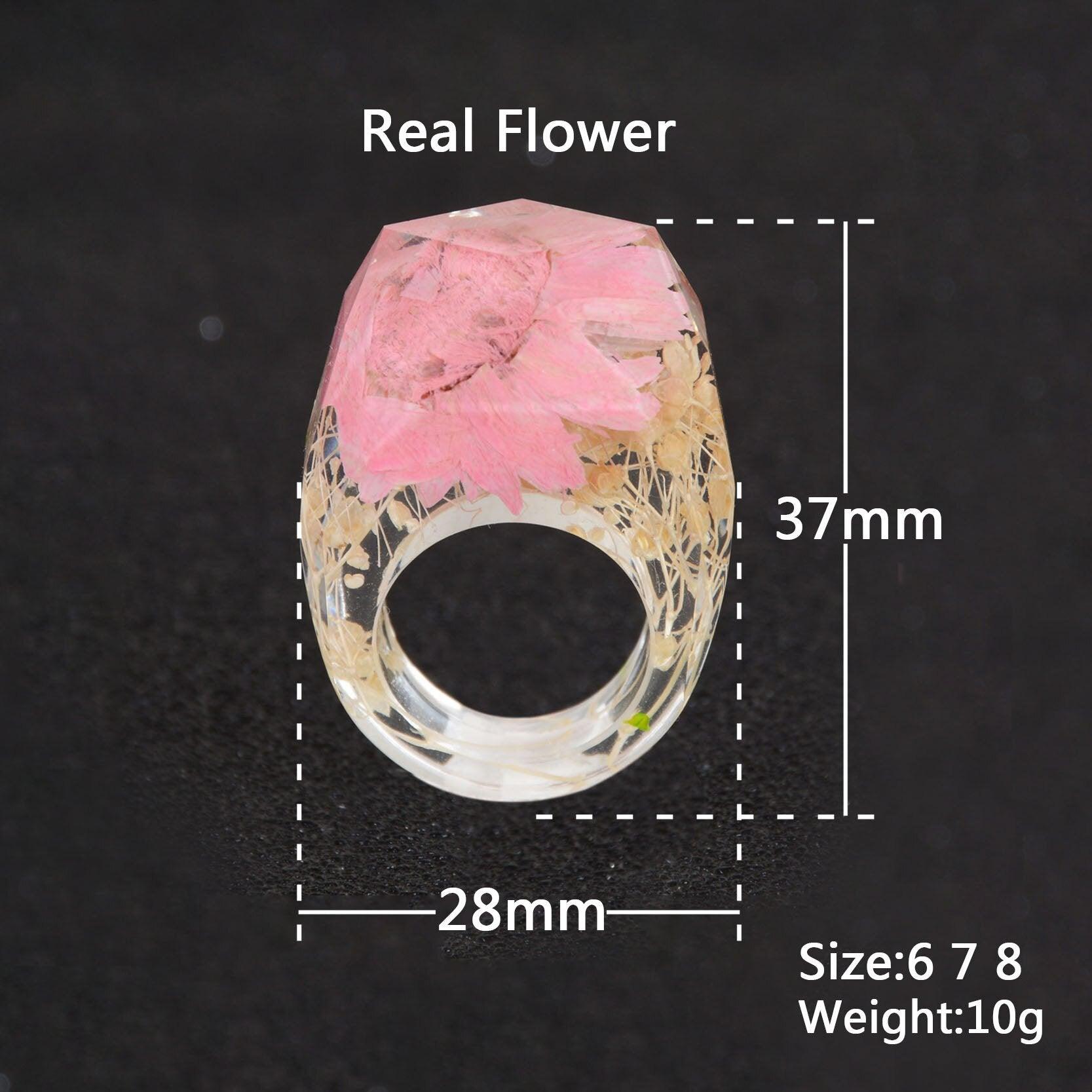 Luxury Handmade Ring With Dried Flowers Gold Foil Paper Inside Resin Ring For Women Engagement Party Wedding Bands Finger Rings Jewelry