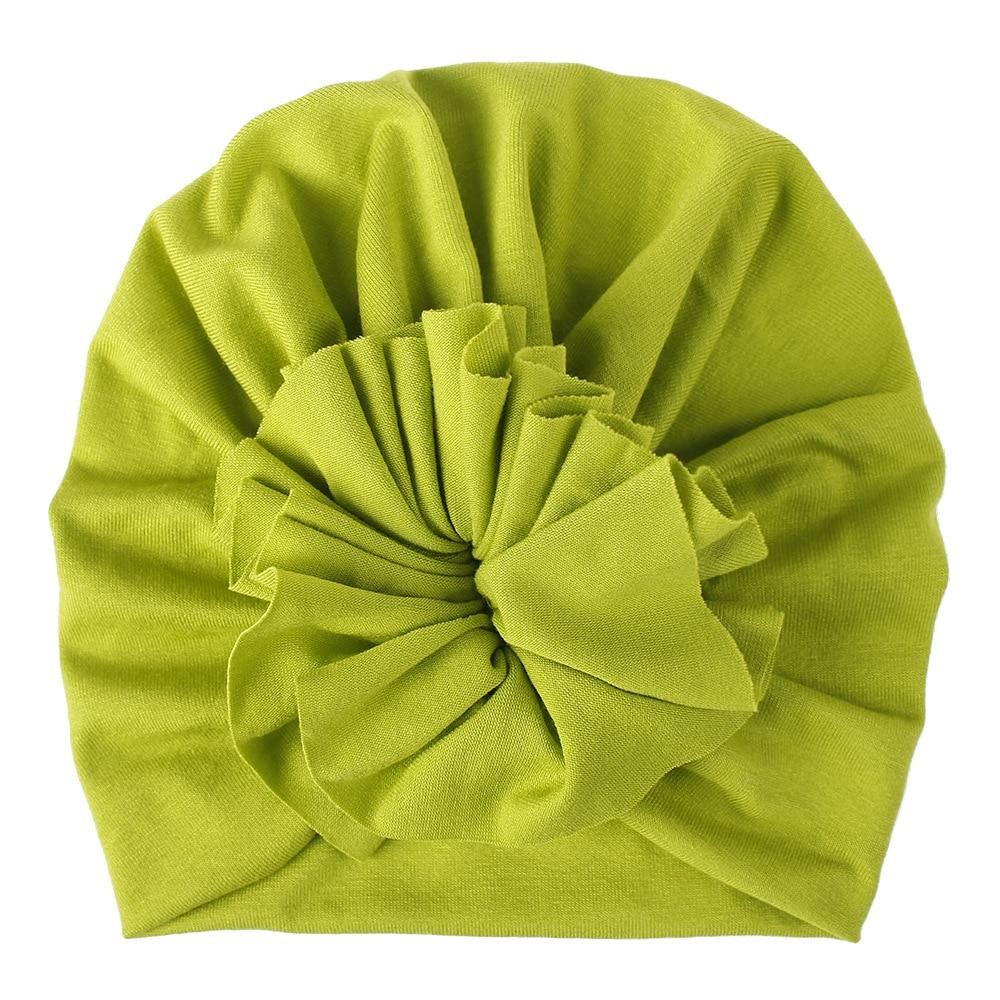 Handmade Pleated Flower Babies' Knitted Cotton Cloth Turban For Baby Girls In Elegant Style