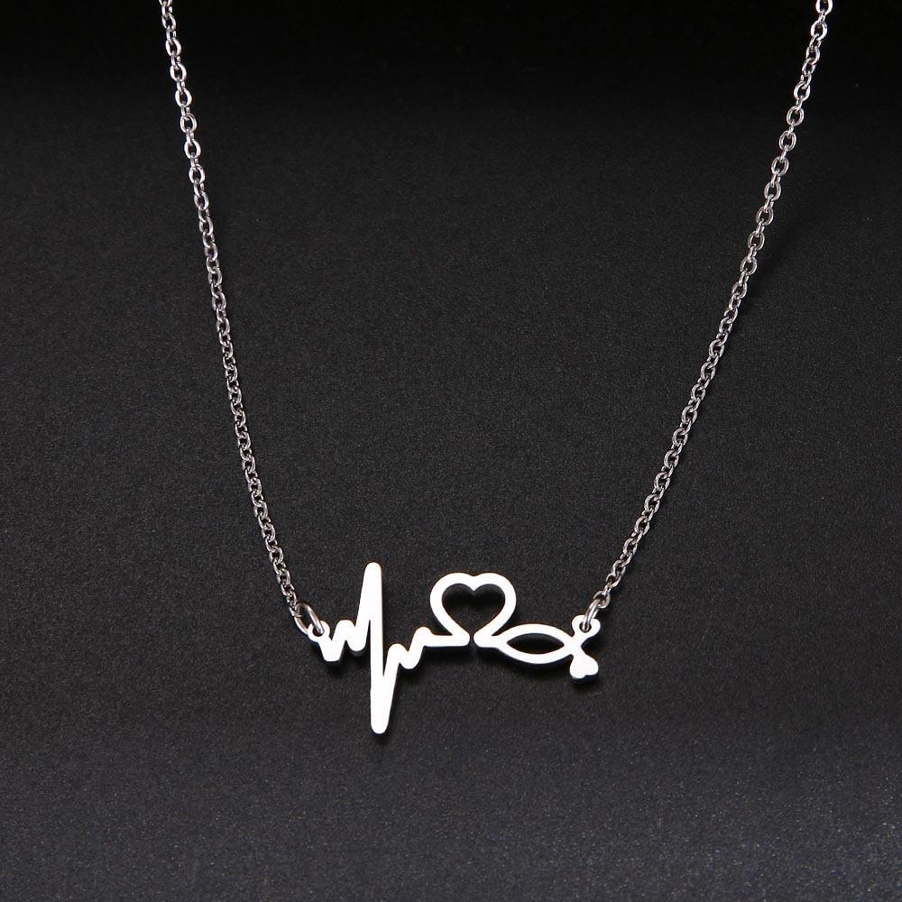 Stethoscope Heartbeat Gold Necklace Love Heart Stainless Steel Necklaces & Pendants Medical Nurse Doctor Lover Gifts for Women