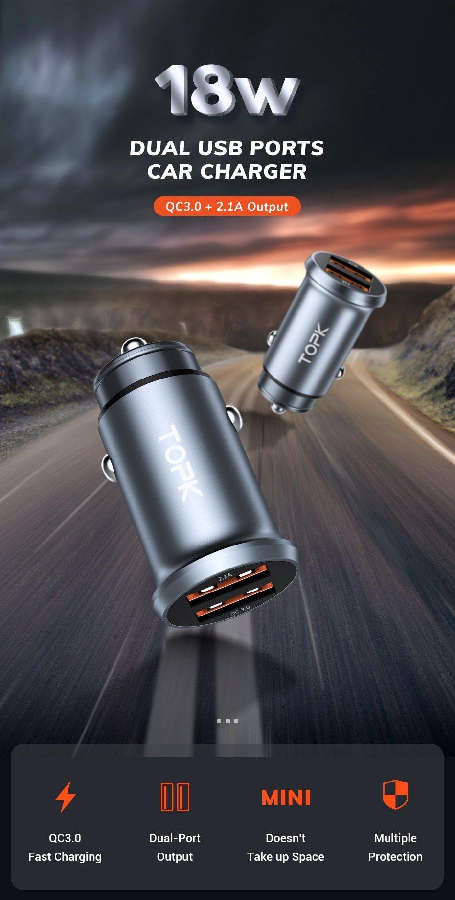 Mini Quick Charge 3.0 USB Car Charger Dual USB Fast Charger 3.1A Cellphone Universal Mobile Phone Charger