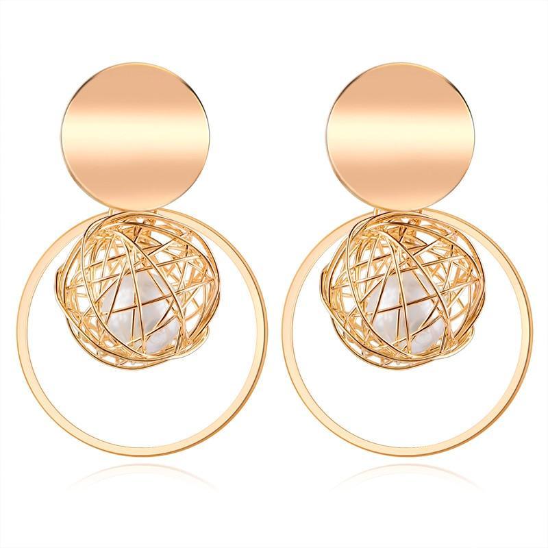 New Modern Korean Statement Round Luxury Earrings For Women Perfect Geometric Elegant Gold Shell Fluff Dangle Drop Earrings