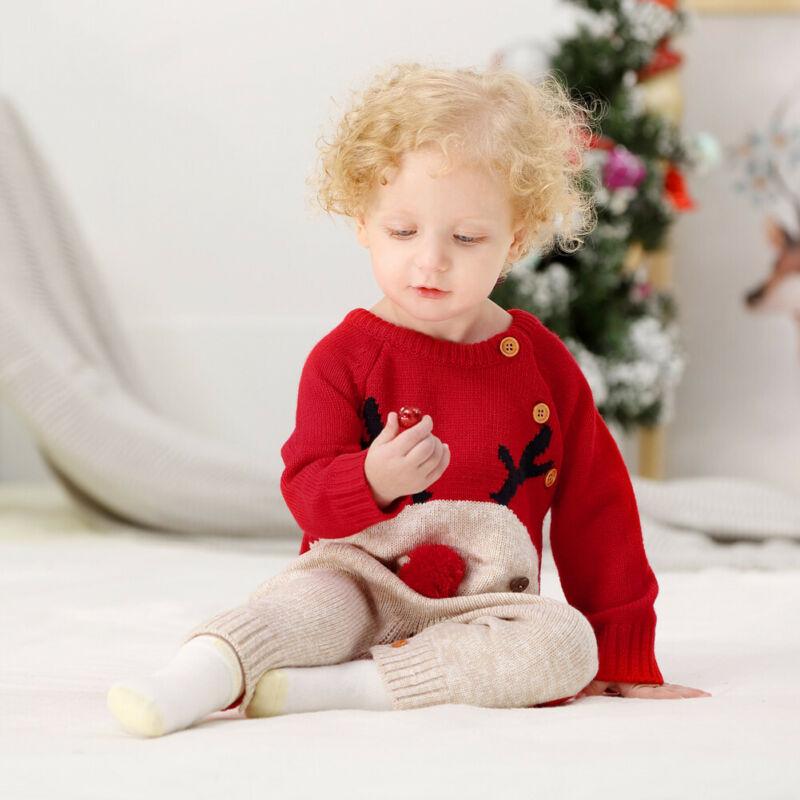 Baby Christmas Rompers Reindeer Knitted  Jumpsuits Toddler Children Warm Wool Clothes 0-2Y For Boys and Girls Christmas Eve Costume