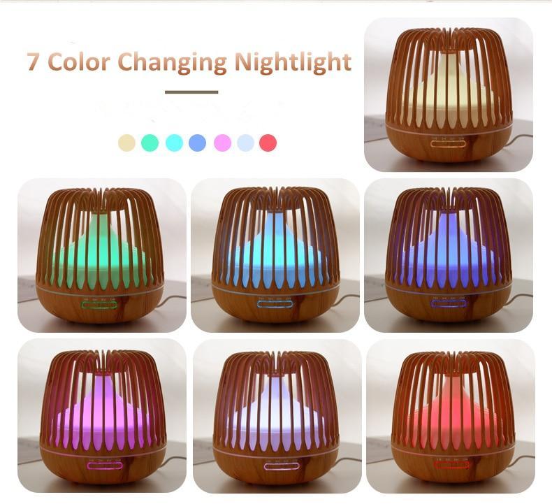 Unique Modern Handmade 500ML Aroma Essential Oil Diffuser Ultrasonic Air Humidifier Wood Grain 7 Color Changing LED Light Cool Mist Difusor for Home Bedroom Room and Living Room