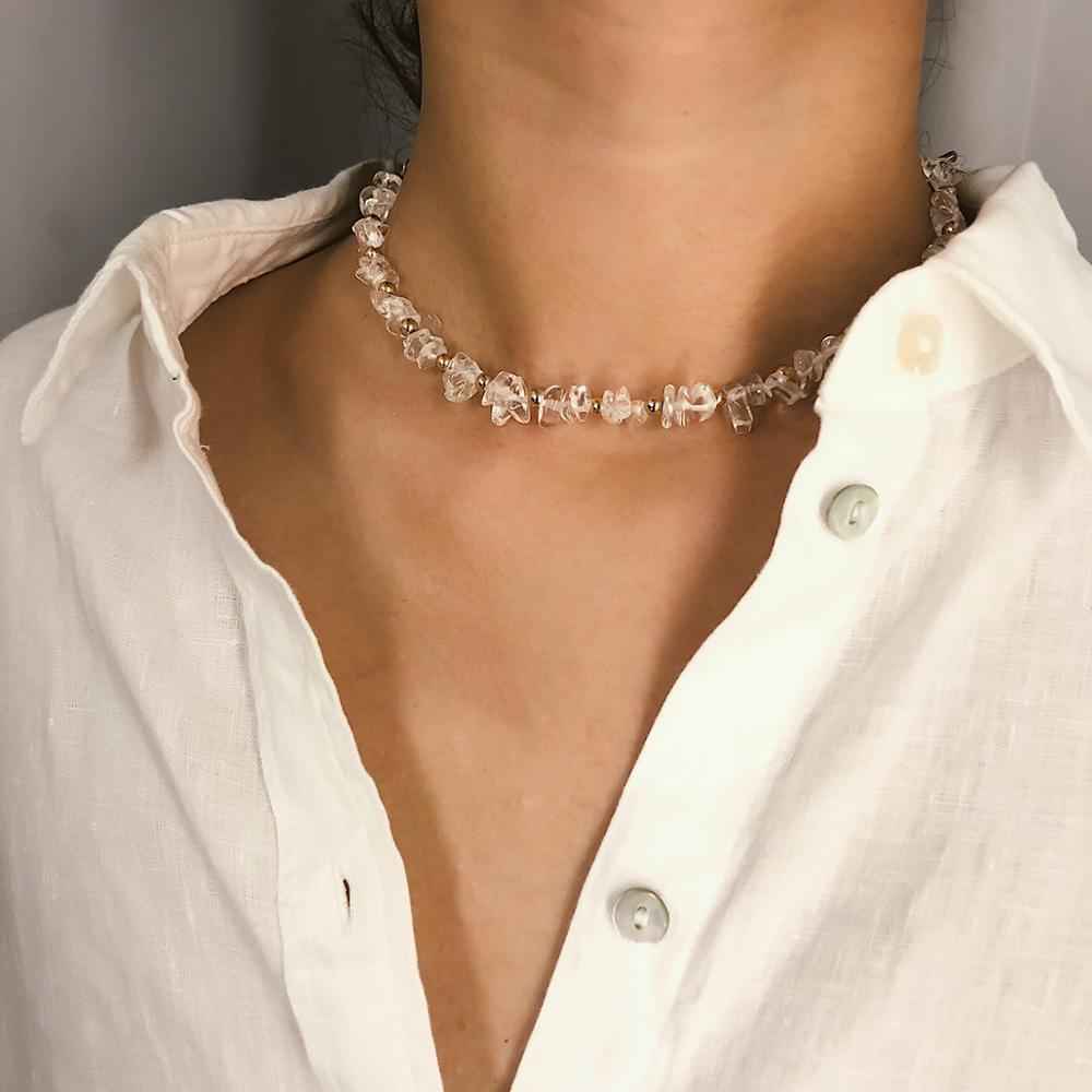 Handmade New Modern Sea Style White Color Crystal Spar Elegant Geometric Transparent Beading Luxury Necklace For Women Girl Party Vacation Jewelry