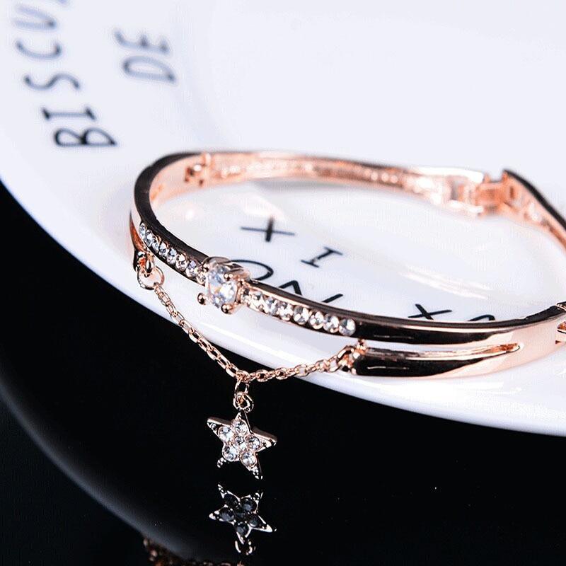 Rose Gold Stainless Steel Bracelets & Bangles Female Heart Forever Love Charm Bracelet For Women