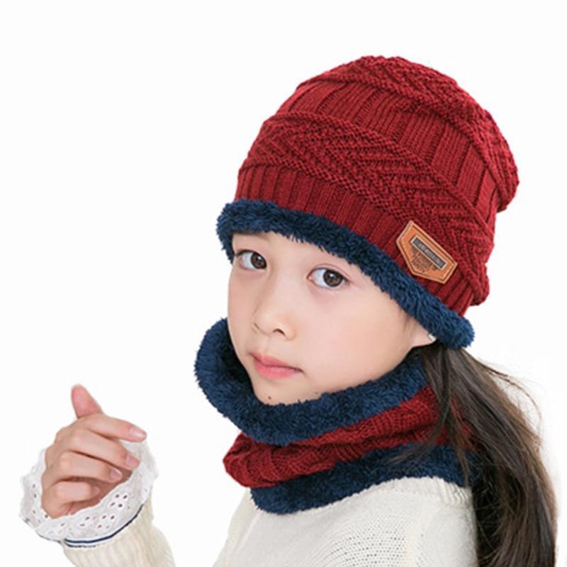 Knitted Baby Hats  Cap and Scarf Turban Beanie Cotton Warm Wool Fur Caps Soft Hat For Childern Girl And Boys