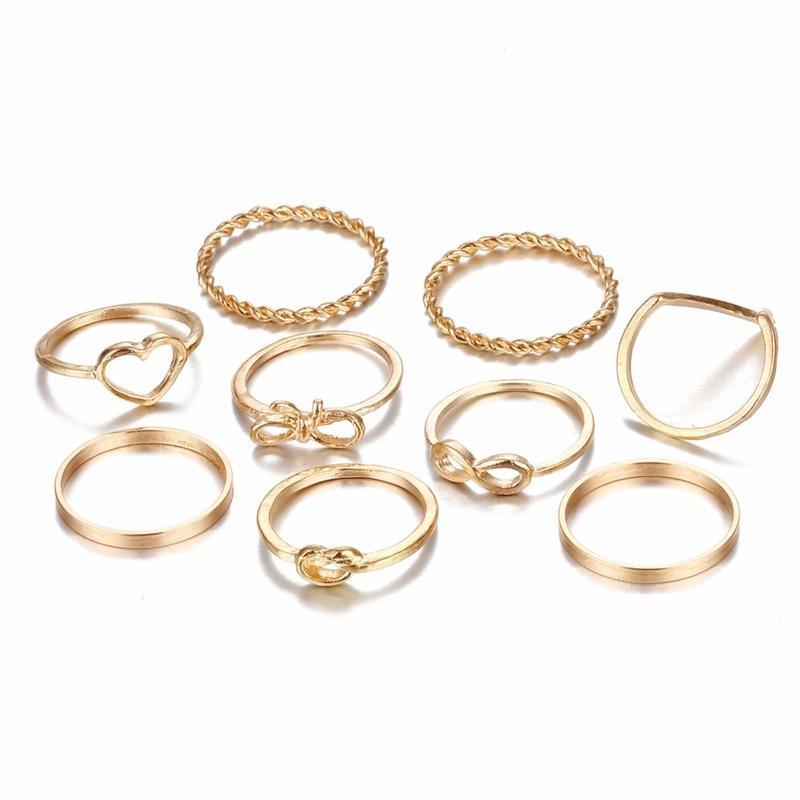 Original Design Gold Color Round Hollow Geometric Rings Set For Women Fashion With Cross Twist Open Ring Design