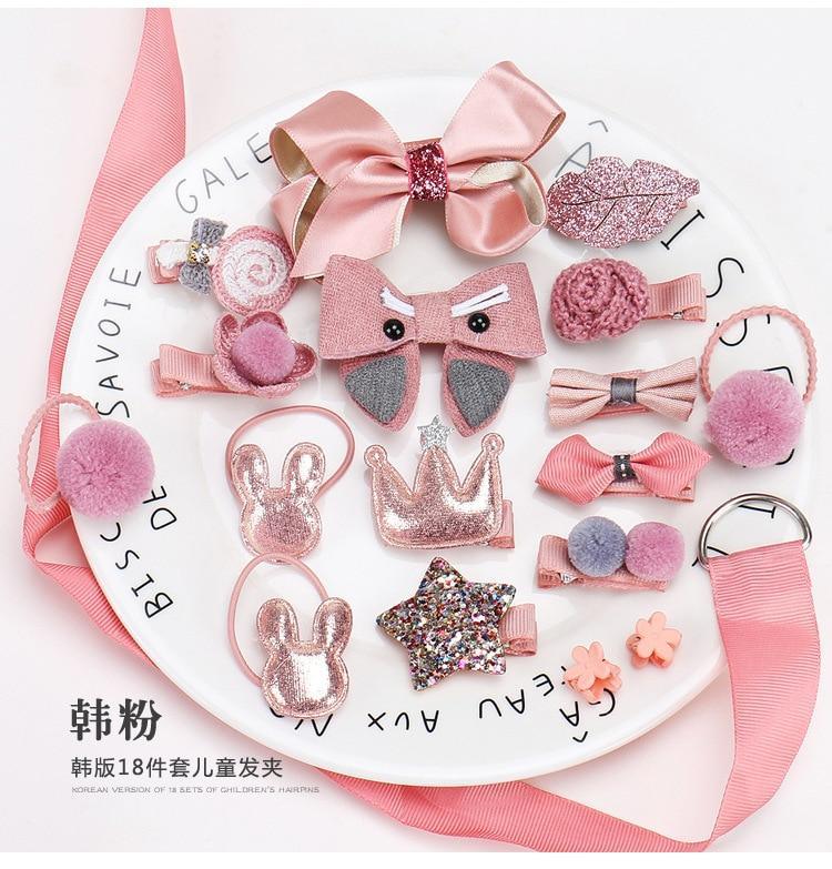 Luxury ModernBaby Girl Headband Set 18Pcs for Children's Turban Darling Bows Kids Headwear Elastic Hair Bands Clips Hairpins Sets