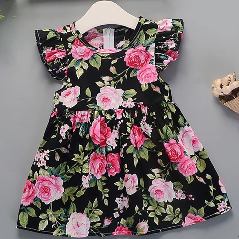 Baby Summer New Children Female Cotton A-Line Dress Kids Clothes Floral Princess Tutu Dresses For Girls