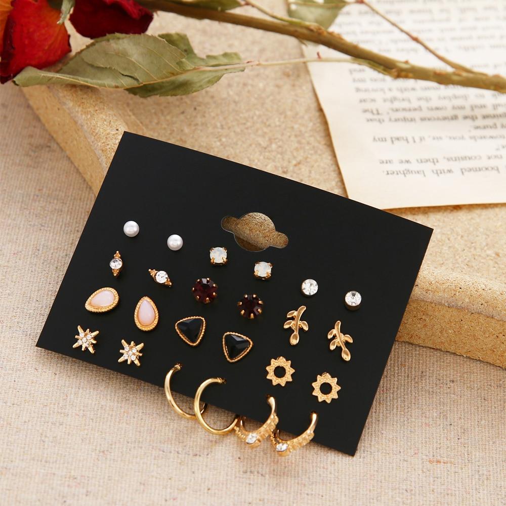 Modern Luxury Woman Earrings Flower Women'S Earrings Set Pearl Crystal Stud With Small and Big Circle Earrings