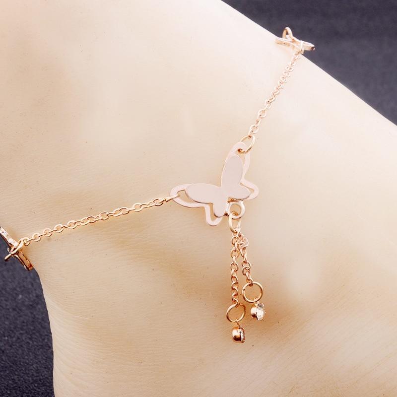 Butterfly Pendant Anklets Foot Chain Leg Bracelet Handmade Anklet Rose Gold Silver Color Jewelry