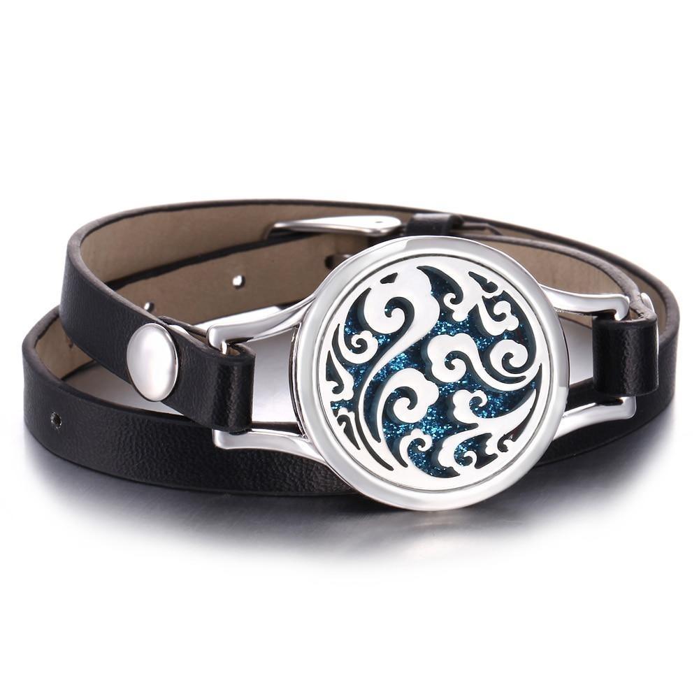 Modern Fashion New Elegant Bracelet Black Leather Luxury Essential Oil Diffuser Locket Stainless Steel