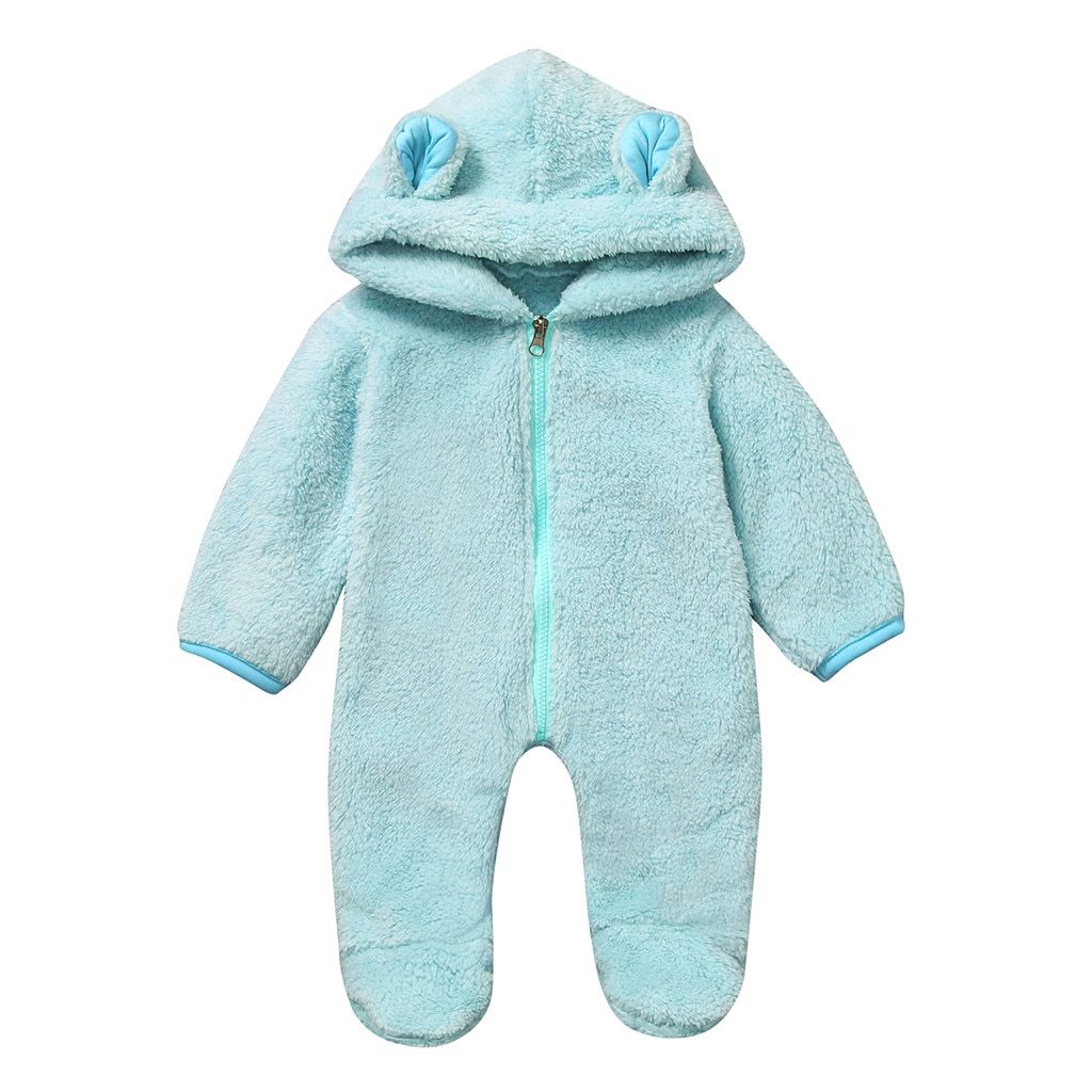 New Winter Trend Warm Newborn Baby Boy Solid Hooded Baby Romper Warm Coat Fleece Jumpsuit Infant Outwear For Boys And Girls