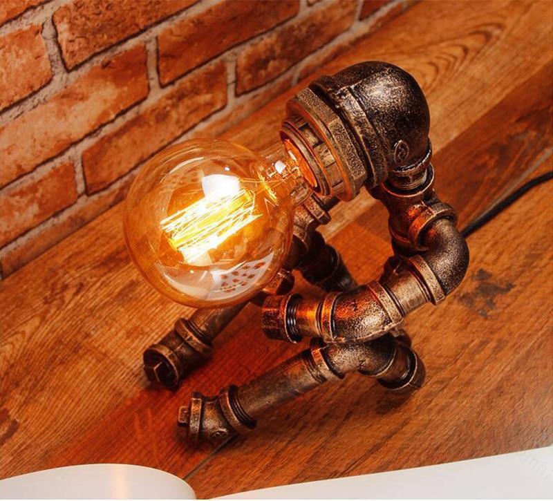 Retro Vintage Style Pipe Desk Lamp Kettle Style Table Light Industrial Iron Pipe Desk Table Lamp Night Light Room Decor Friendship lamp