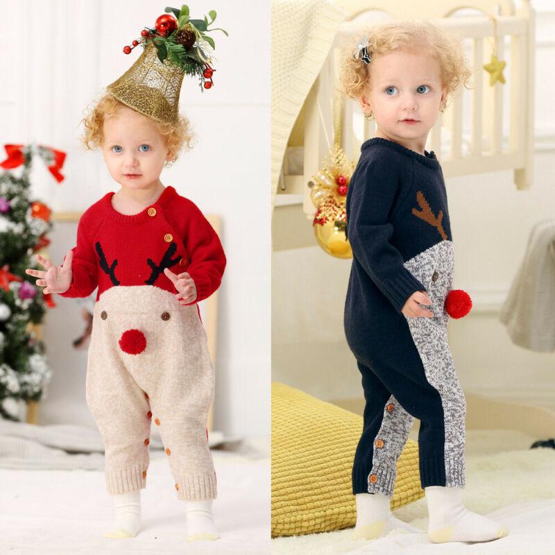 Baby Christmas Rompers Reindeer Knitted  Jumpsuits Toddler Children Warm Wool Clothes 0-2Y For Boys and Girls Christmas Eve Costume