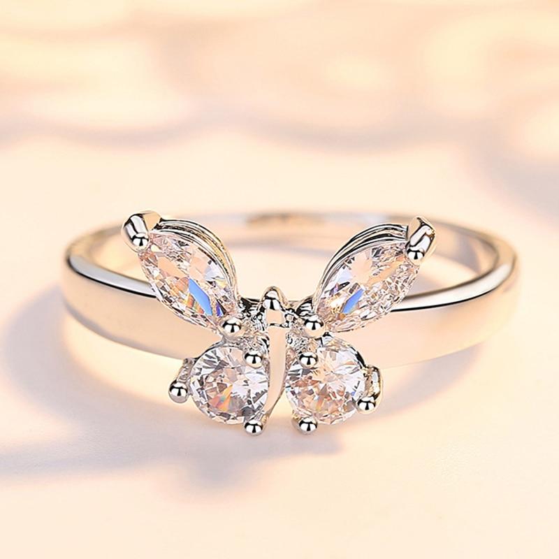 Butterfly Shining Crystal Zircon Ring for Women Princess Luxury Rings Jewelry Fashion Party Luxury Birthday Gifts