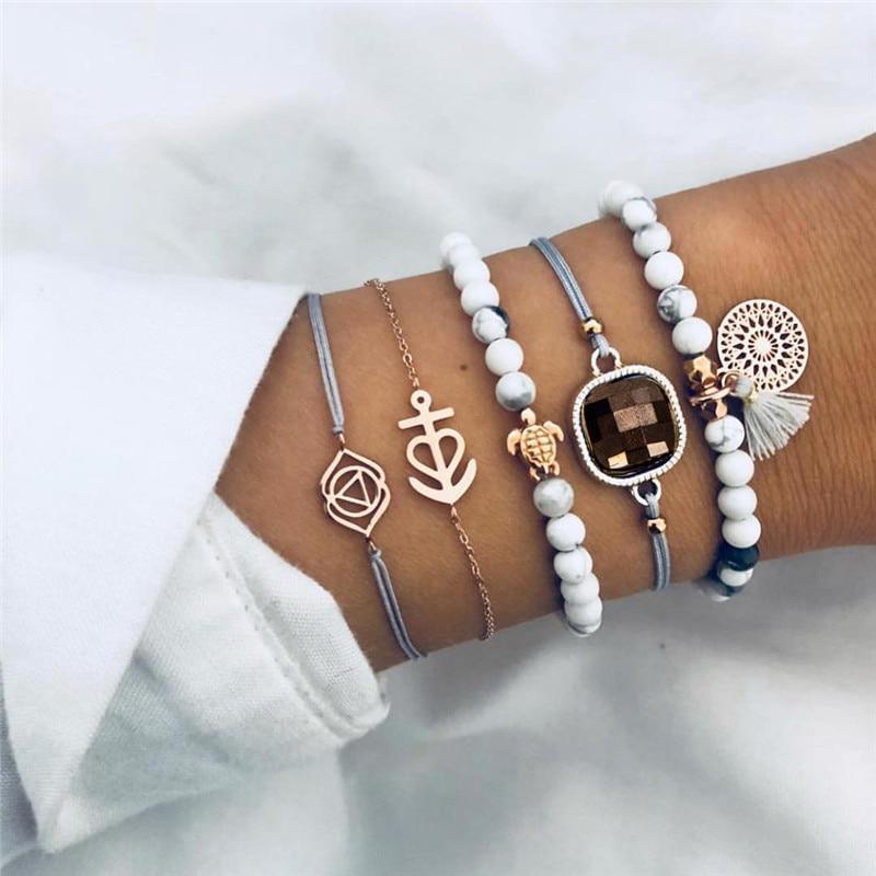 Modern Fashion New Luxury Different Style Elegant Elephant Tree Of Life Tassel Chain Bracelet Sets For Women Jewelry Trend Sets For Her