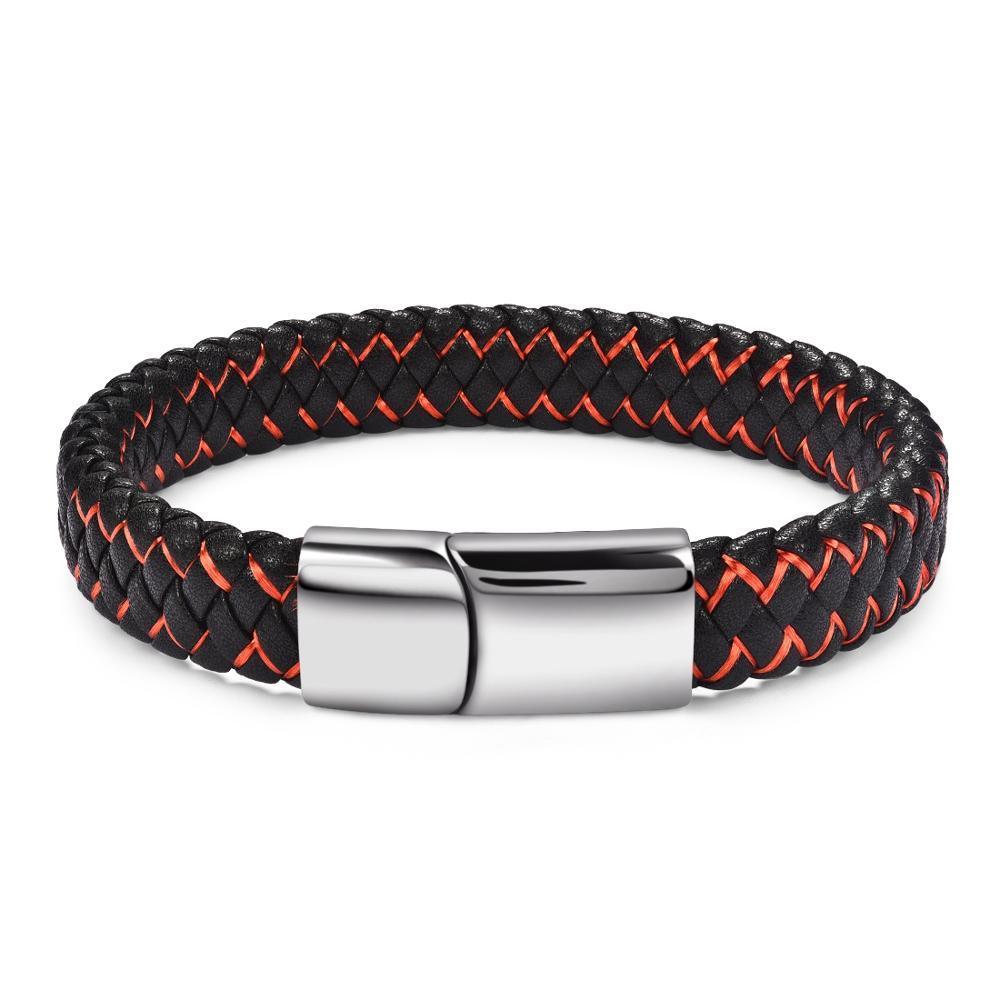 Handmade Luxury Modern Leather Black Blue Braided Leather Bracelet for Men Stainless Steel Design