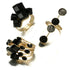 Modern Antique Gold Black Rhinestone Opening Finger Rings Set for Women With Earrings in Elegant Stone Deisgn