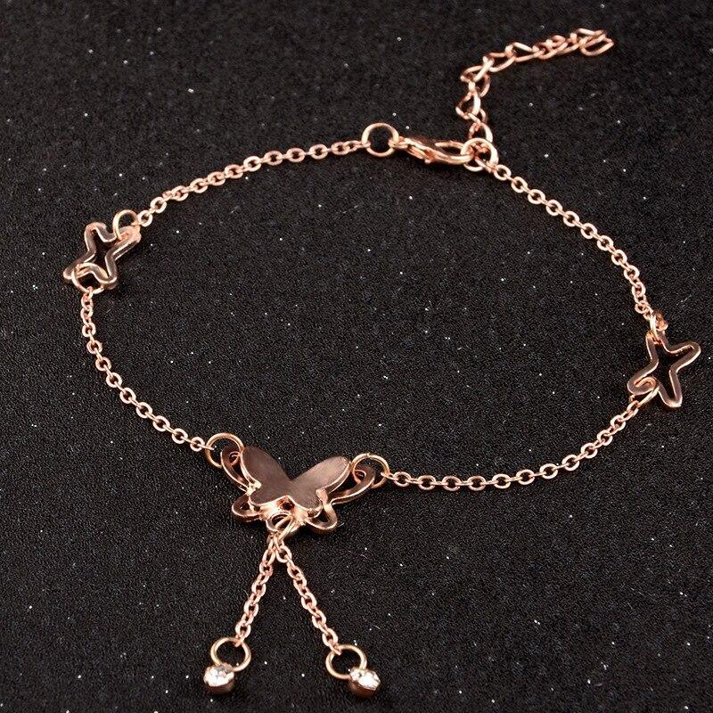 Butterfly Pendant Anklets Foot Chain Leg Bracelet Handmade Anklet Rose Gold Silver Color Jewelry